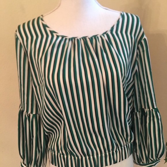 New Green Black Stripe Top with Tie in Back - Picture 2 of 7